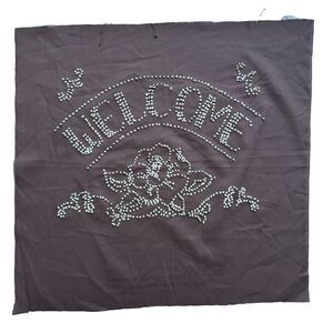 Completed Vintage Candlewicking Pillow Panel WELCOME Floral 18x18 Cottagecore